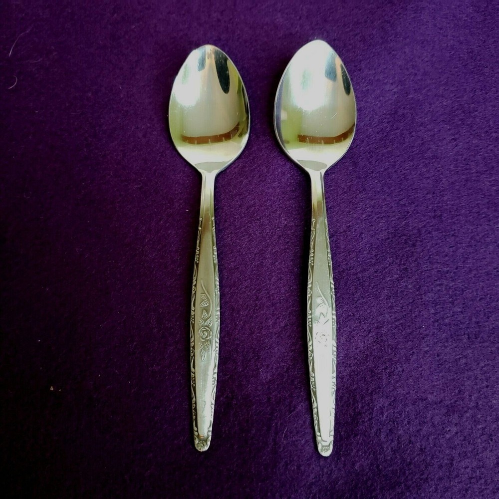 Interpur Satin Stainless Flatware Black Accent Japan 2 Teaspoons Rose